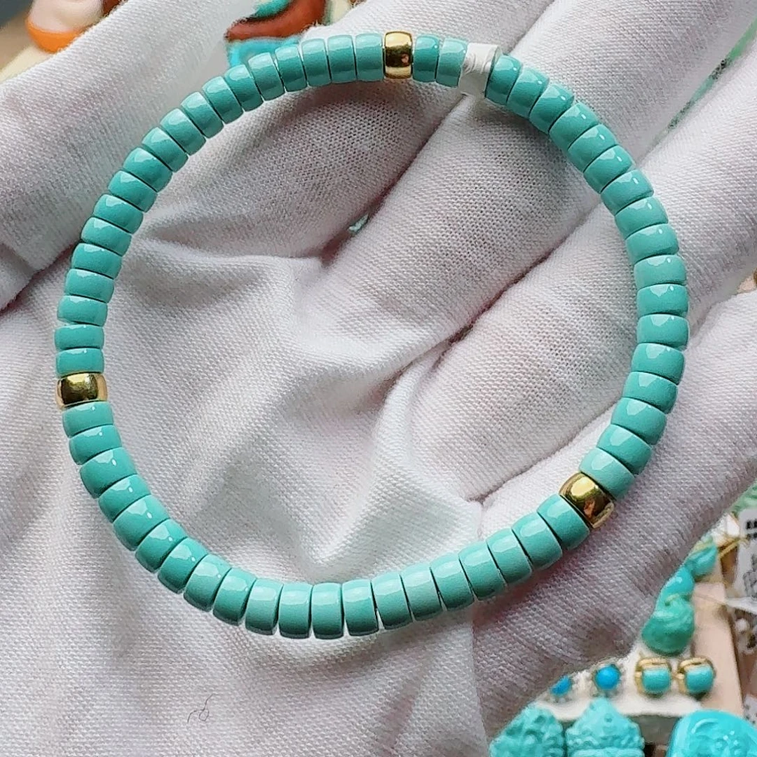 绿松石未镶嵌直切手串 直径5