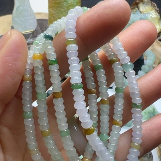 翡翠颈饰未镶嵌缅甸翡翠A货随机一串小米珠手链