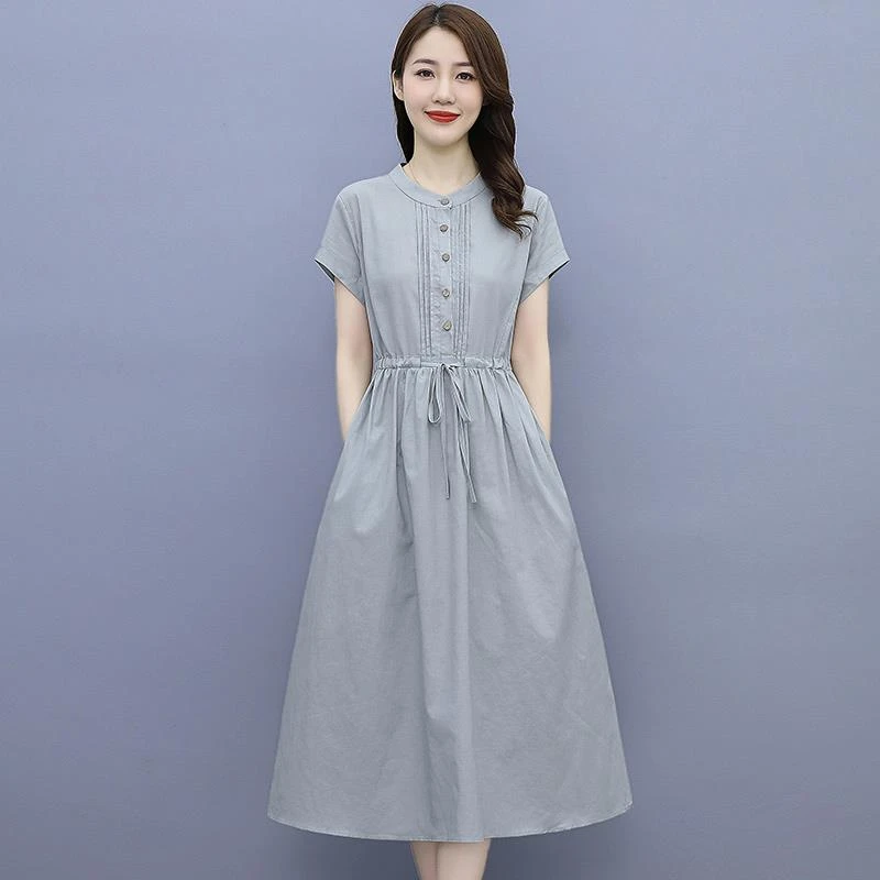 纯棉连衣裙女夏季2024新款全棉小个子气质高端轻奢高级感棉麻裙子