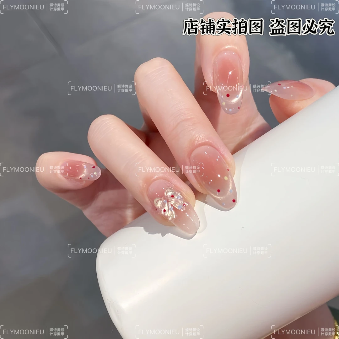 糖果波点 蝶诗舞 纯手工定制美甲贴片 俏皮可爱定制穿戴甲12片