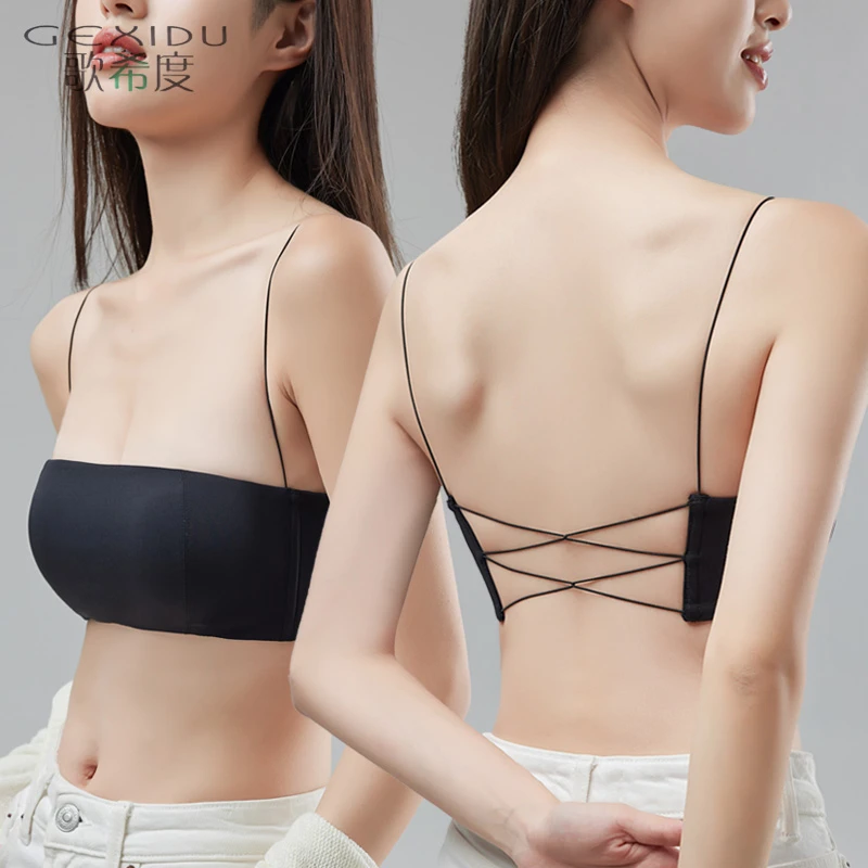 美背内衣女聚拢小胸吊带可外穿细肩带裹胸交叉露背无痕抹胸文胸薄