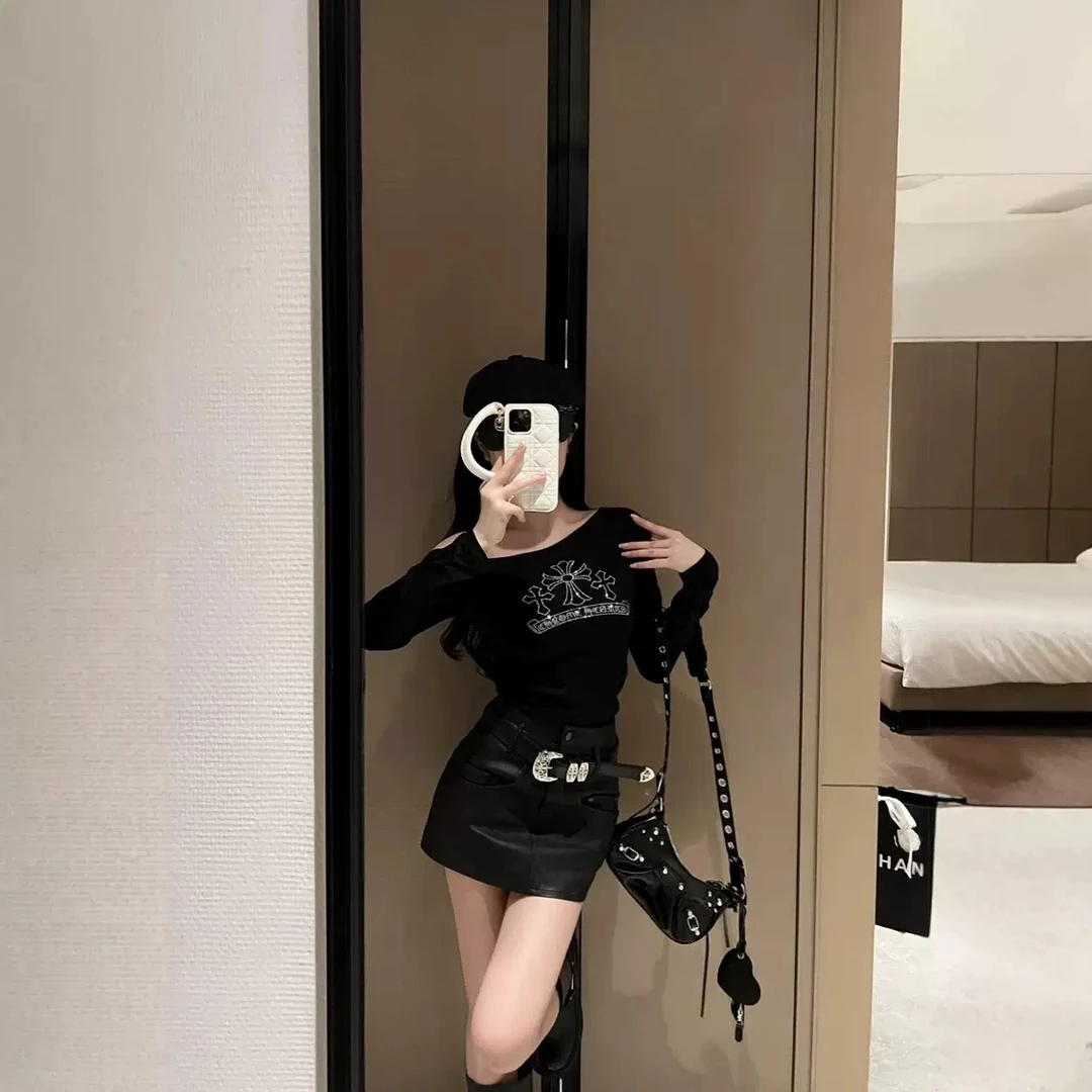 编号001-050春秋气质百搭修身设计感长袖打底T恤 -（1）