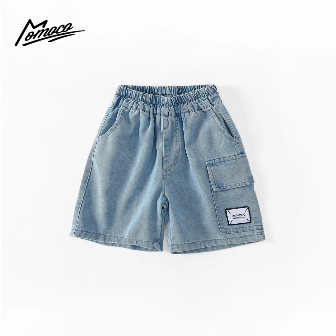 MOMOCO夏季男童牛仔工装五分裤时尚贴标短裤洋气休闲77230352018