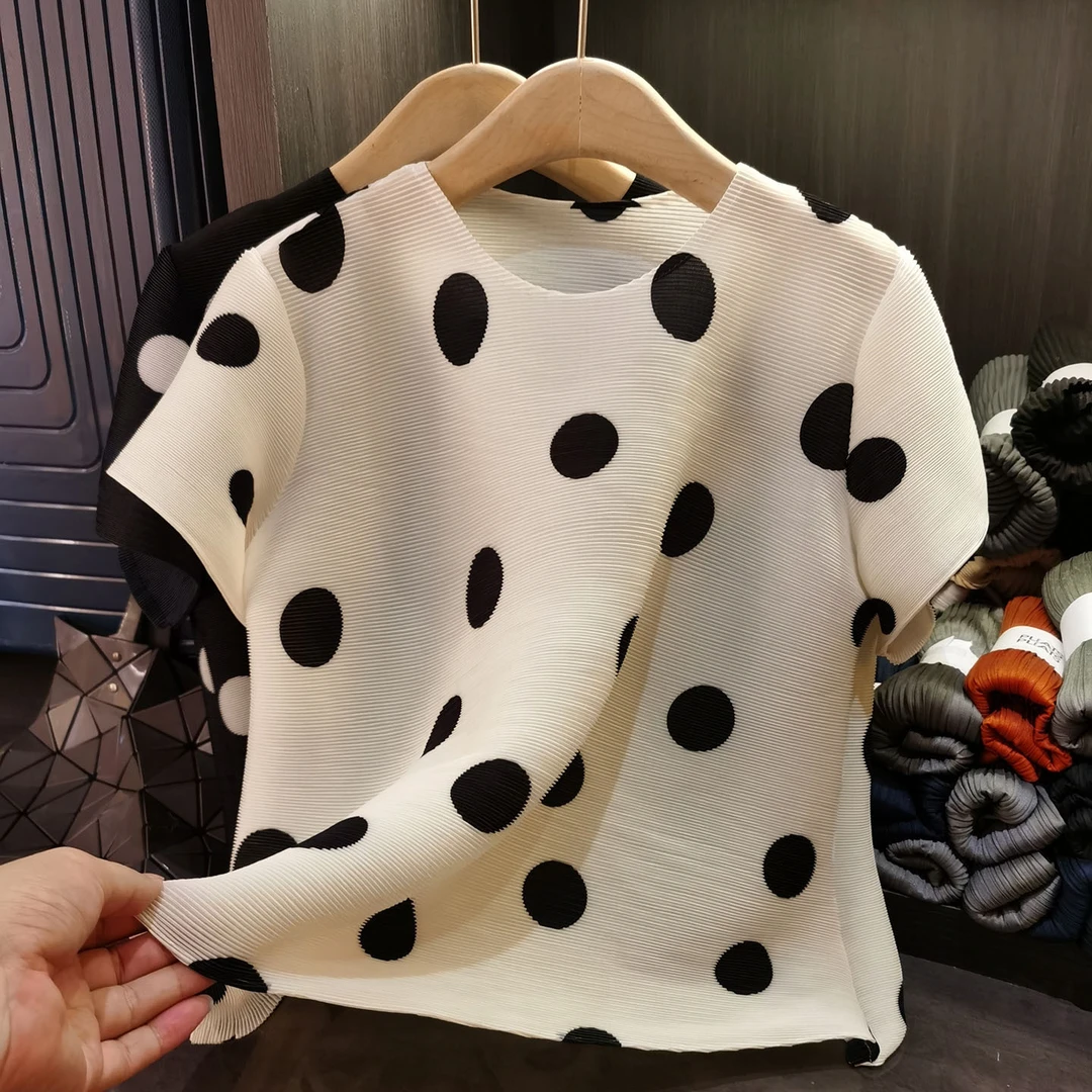 韩版女装简约波点圆领短袖t恤女夏季宽松休闲显瘦百搭上衣