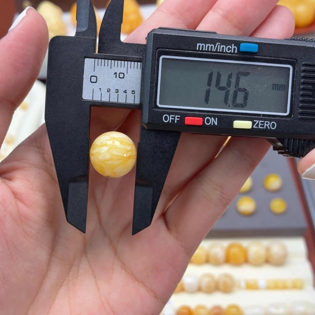 琥珀未镶嵌裸石焦糖虎皮纹圆珠14.6mm