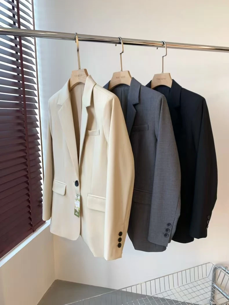 通勤时尚立体裁剪羊毛混纺修身显瘦一粒扣小西装外套女春30452
