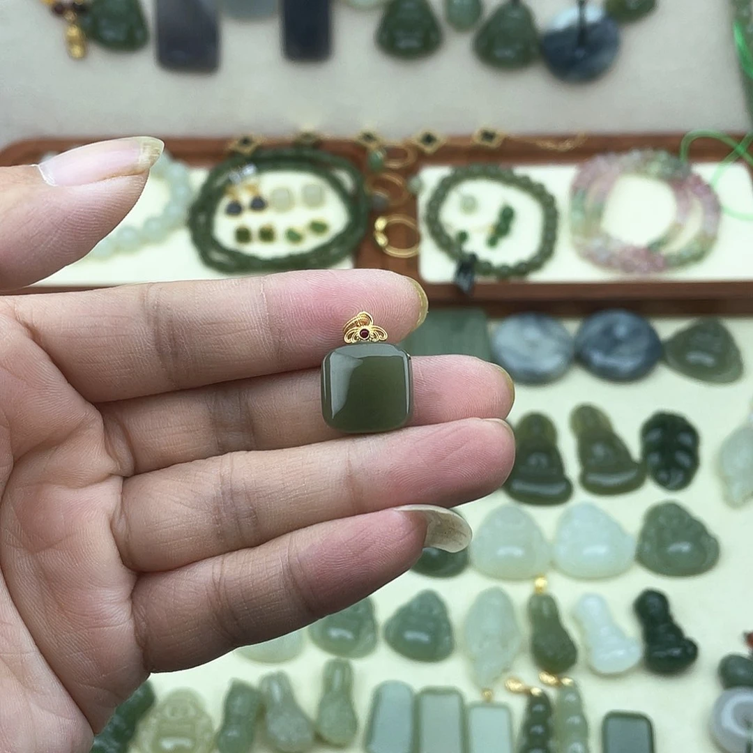 和田玉银S925镶嵌吊坠(不含链)