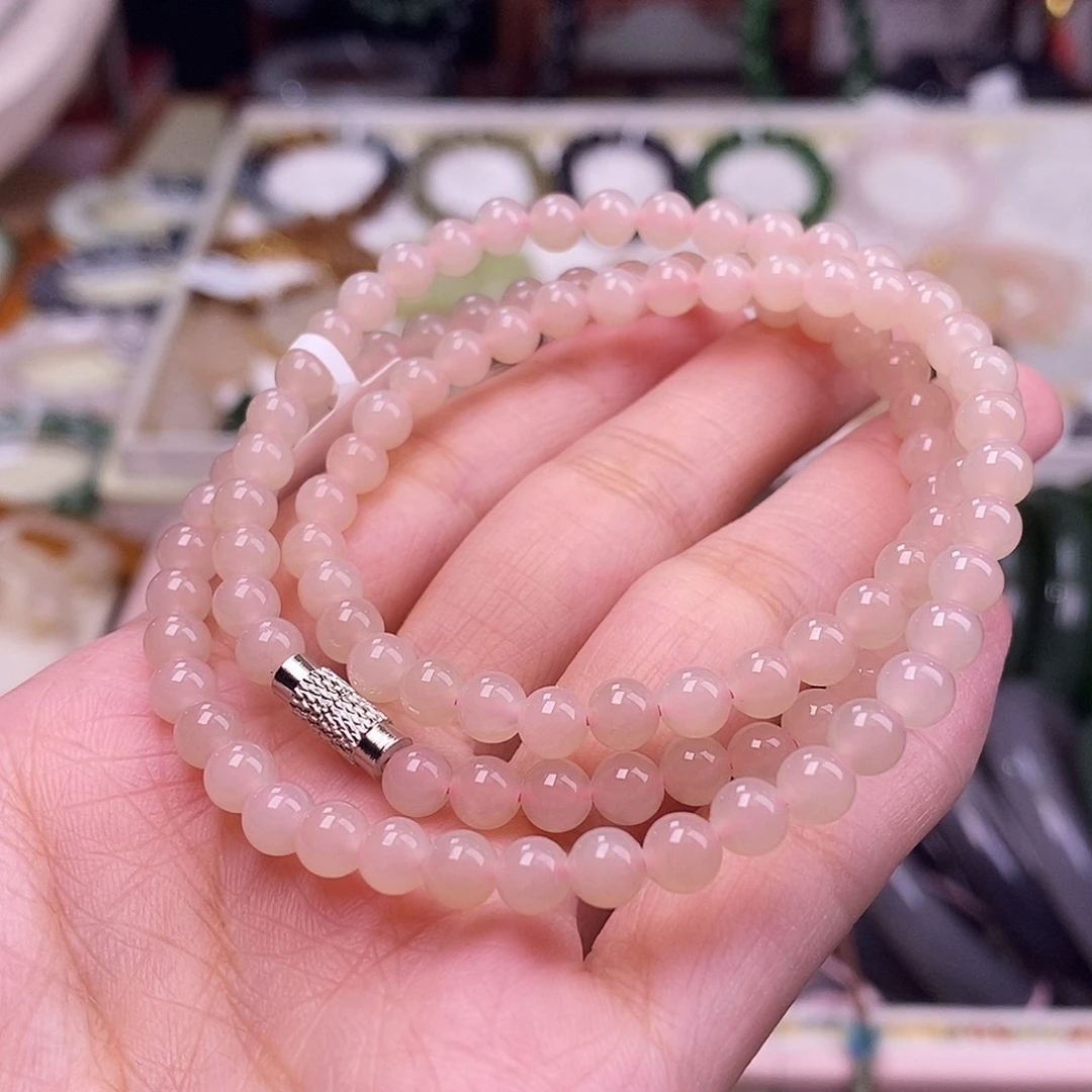 颈饰未镶嵌和田玉老矿料浓藕粉毛衣链6m