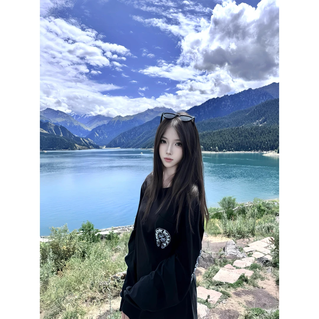 原版做法纯棉印花宽松打底手袖束口长袖T恤女慵懒风百搭舒适时尚