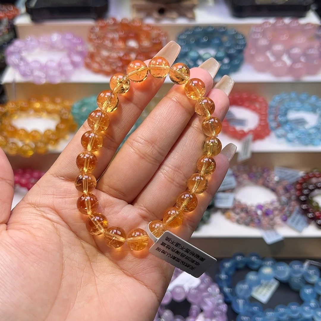 水晶手串未镶嵌天花板金红暴力黄阿赛9mm