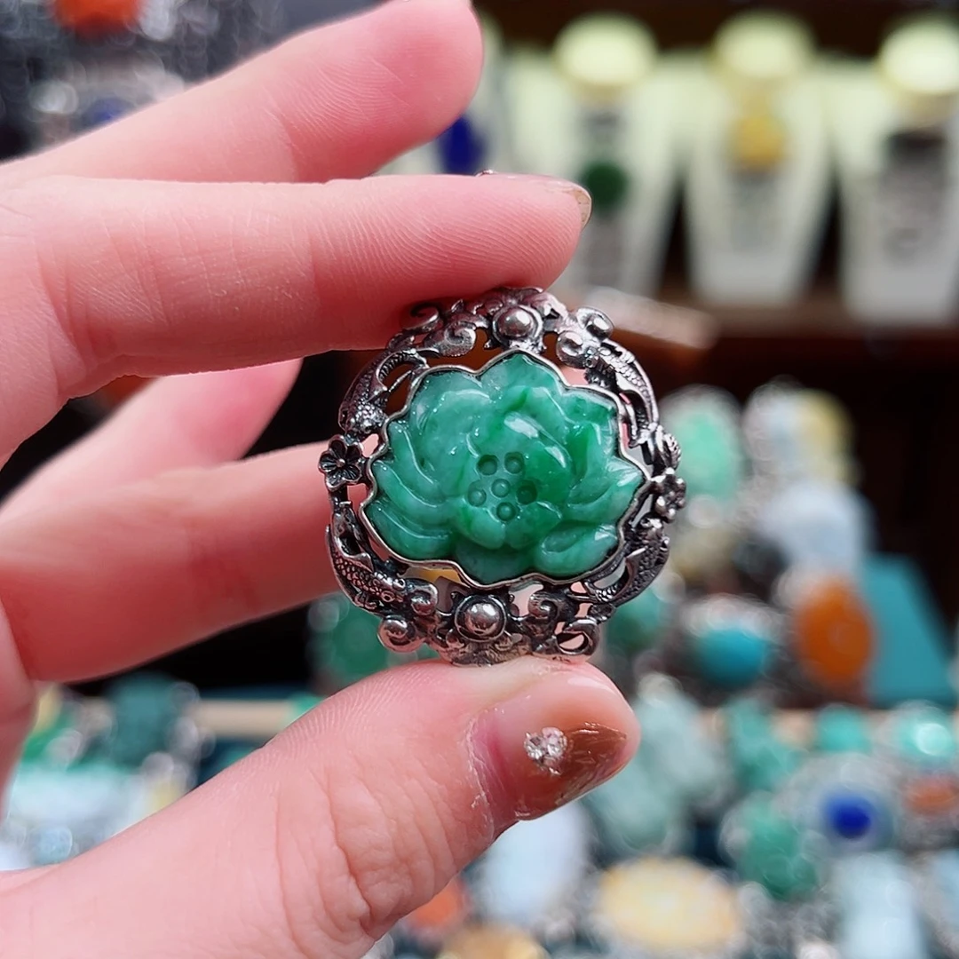 翡翠银S925镶嵌戒指/指环戒指