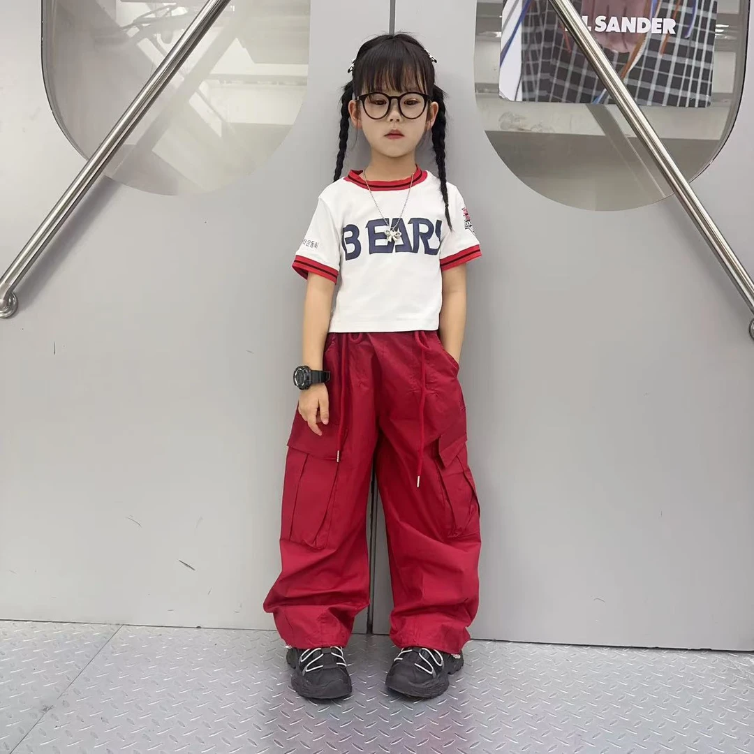 女童工装裤套装2025夏季新款时髦洋气短袖两件套女孩夏装休闲运动