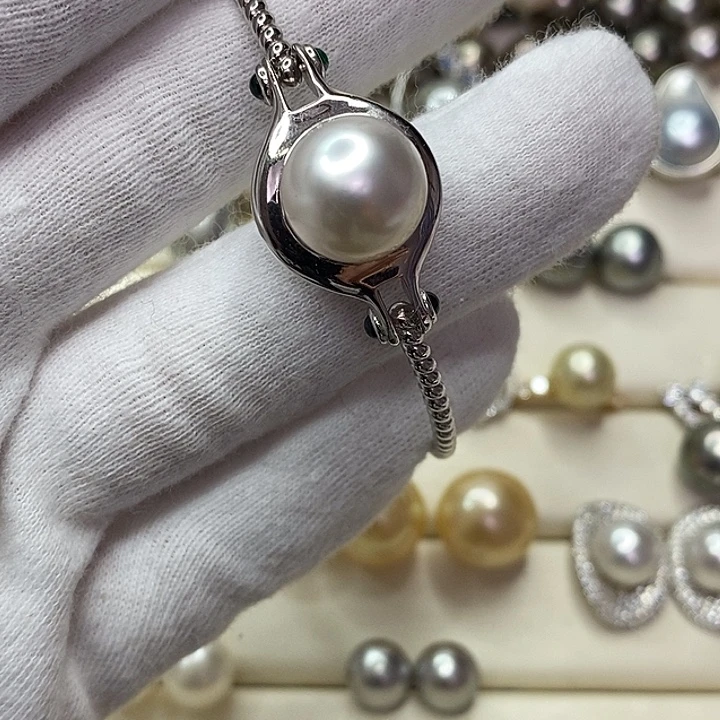 海水珍珠银S925镶嵌手镯