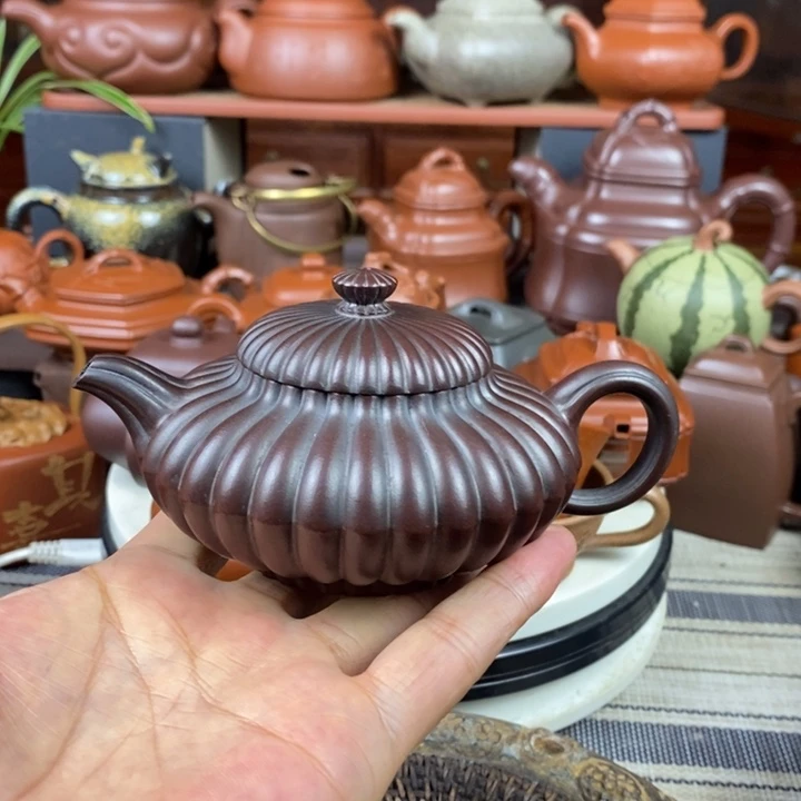 茶壶紫砂筋纹合欢200cc原矿老紫泥还原烧双十一特价