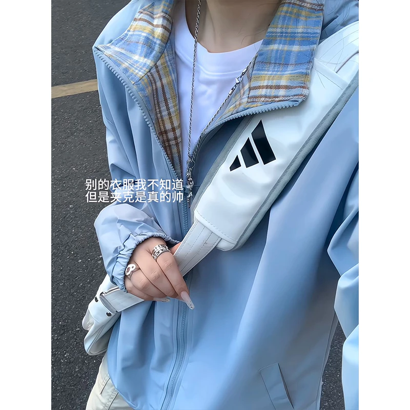 美式vibe格子拼接内衬立领夹克秋季潮牌设计感多巴胺ins情侣外套