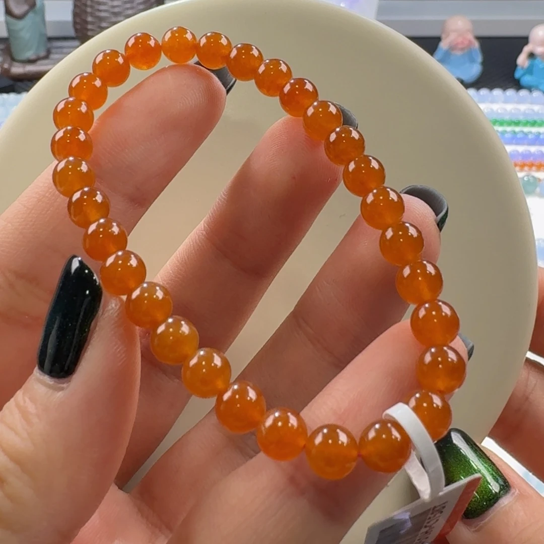 翡翠手链未镶嵌本命年红手串卡6 天然满红！