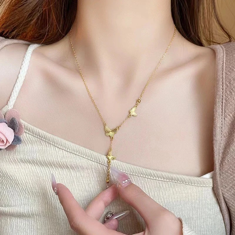 钛钢项链 三只蝴蝶项链