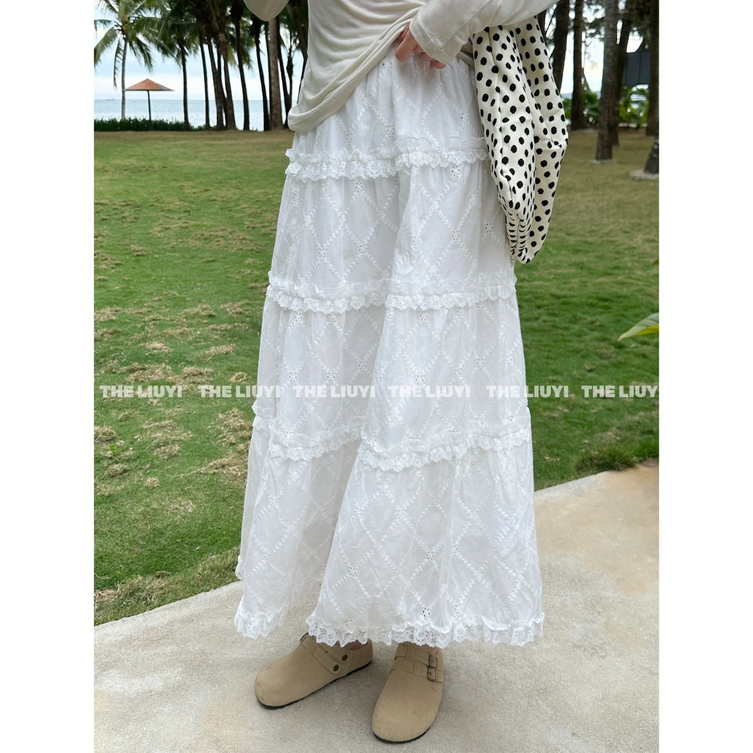 【LIUYI】小白裙~2025年春夏款白色蕾丝蛋糕裙时尚百搭公主裙52194