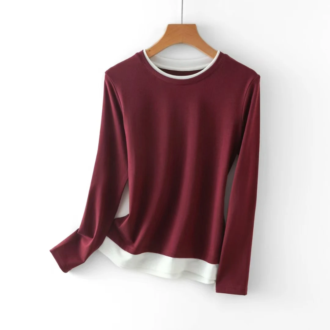 秋冬保暖百搭长袖修身女叠穿内搭打底衫加绒长袖秋衣6689加厚圆领