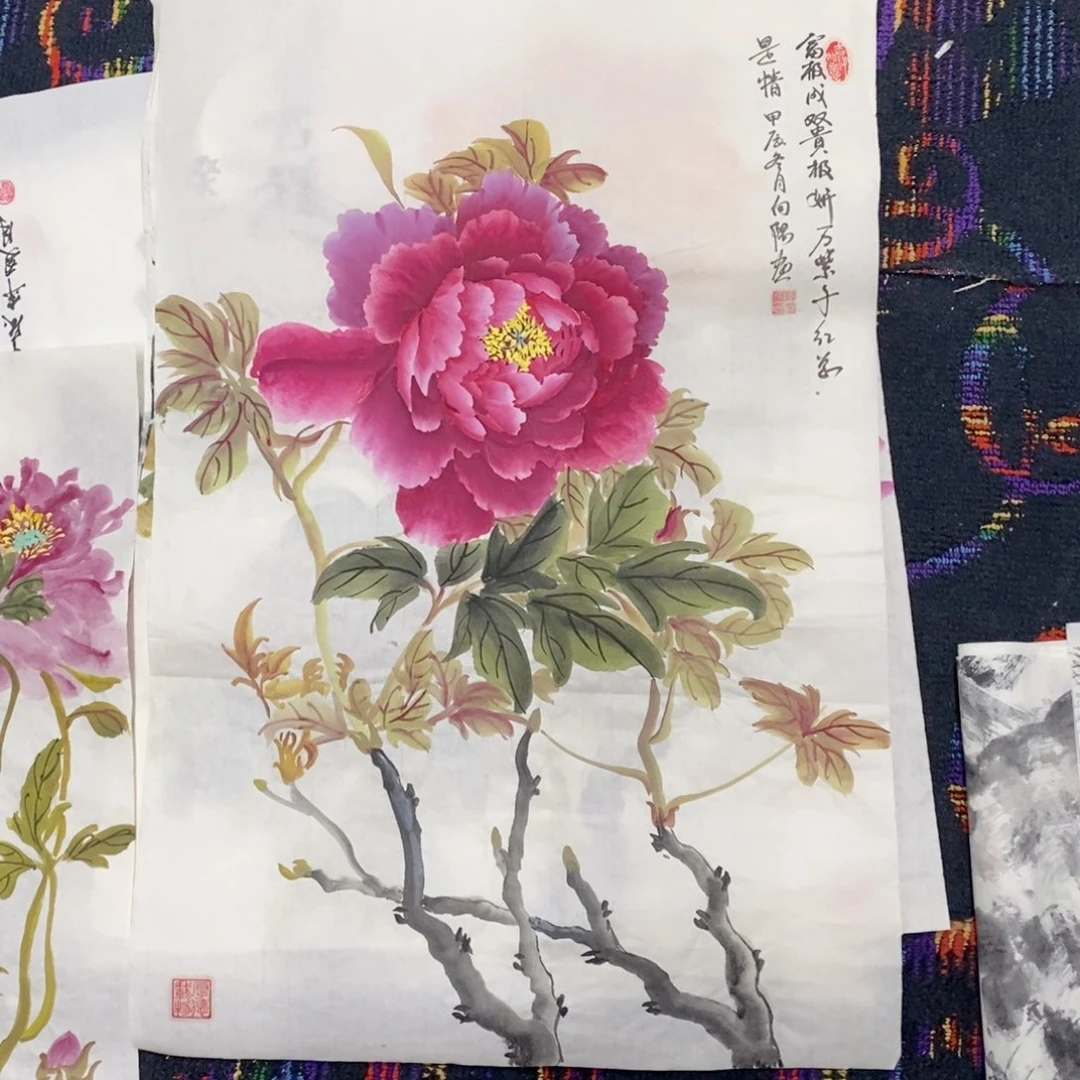 国画四尺三开花鸟曈