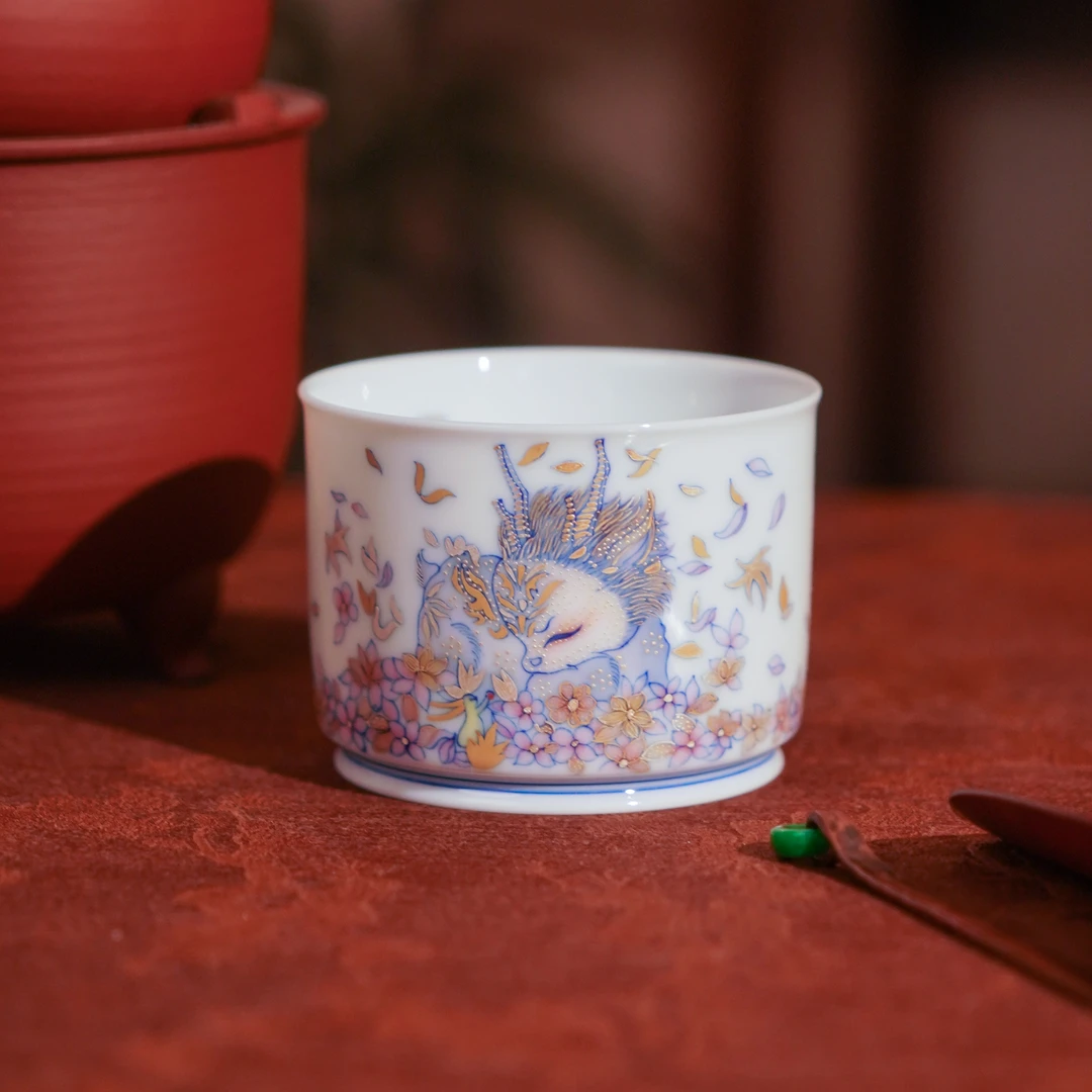 独妙芳华   斗彩白泽杯   茶具茶杯纯手绘陶瓷银