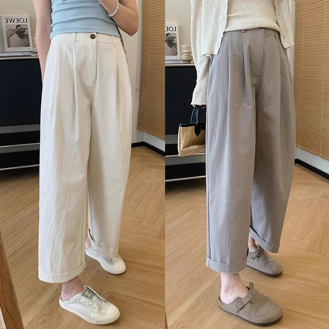 豆腐裤阔腿裤高织高密水洗棉遮胯直筒裤女夏季宽松薄款休闲裤
