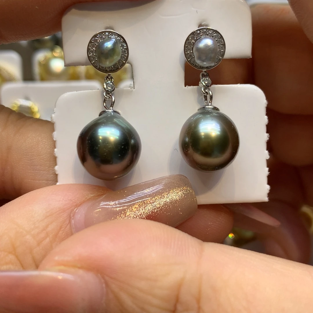 银S925镶嵌耳饰海水珍珠