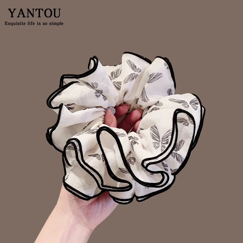 韩系撞色蝴蝶大肠发圈高级感时尚女新款低马尾头绳发饰弹力发绳