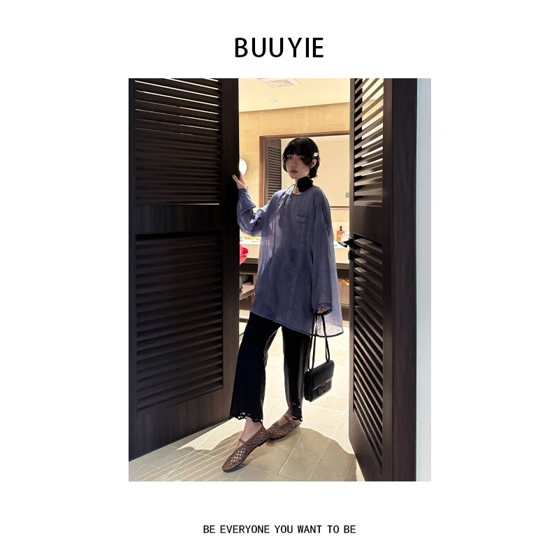 BUUYIE 25SS【‌蓝汐絮语】慵懒风宽松显瘦百搭上衣 250733
