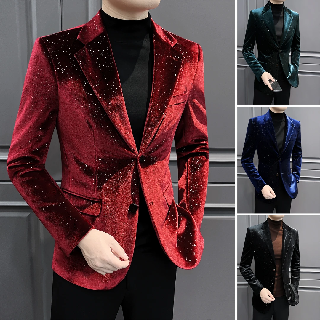 丝光绒休闲西装外套男款痞帅高级感爆款2025新款满天星男士小西服