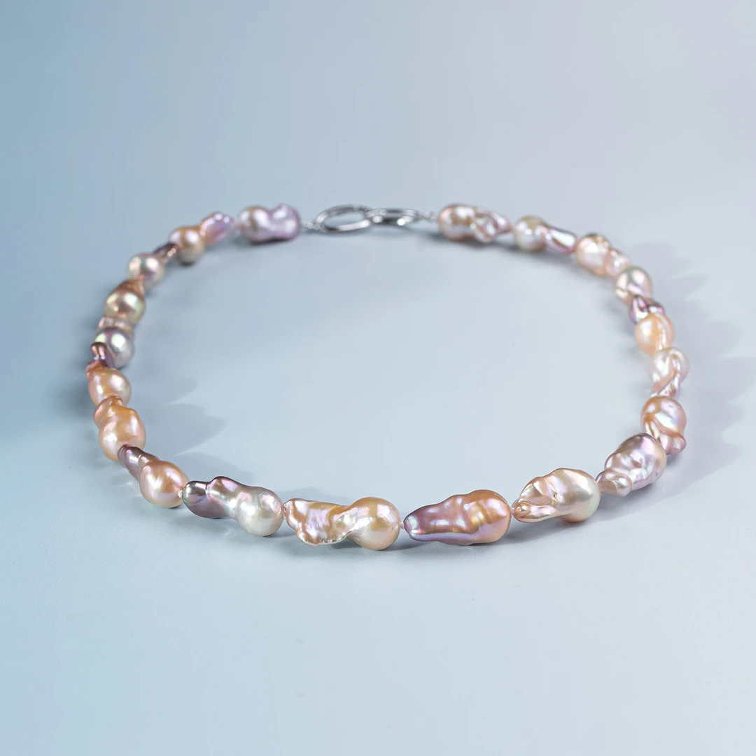 珈白丽淡水S925银 彩色小巴洛克项链 9-11mm-多样发货【曼曼设计】