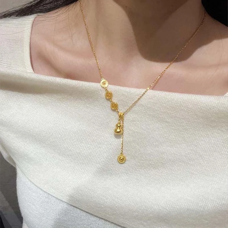 卡柒 铜合金项链 新中式福牌葫芦项链女轻奢气质高级感精致锁骨链