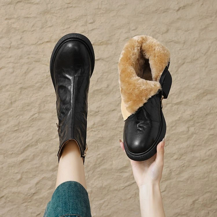 2025年新款厚底头层羊皮跟高6公分复古时尚女靴