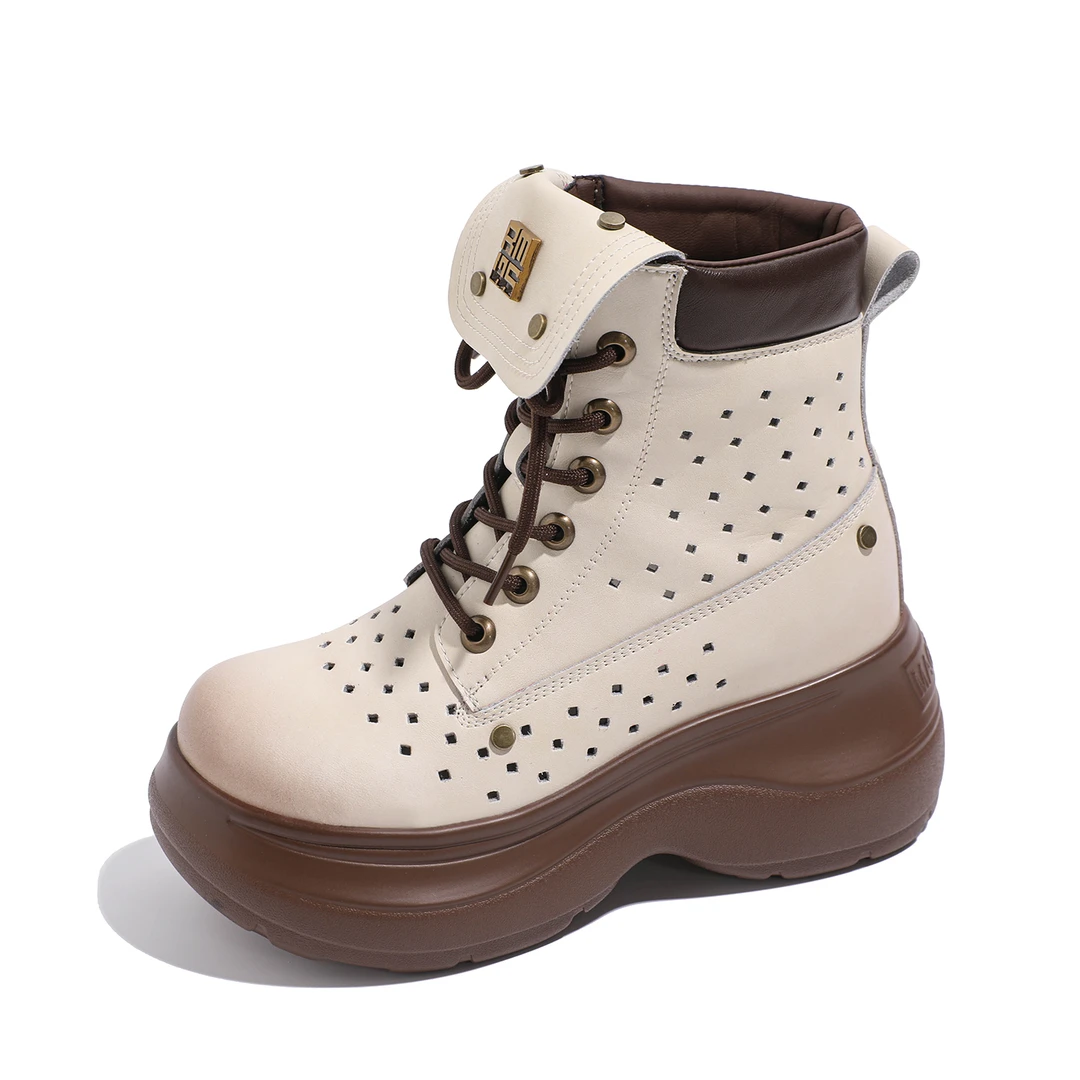 【内增高10CM马丁靴】香港HK2025夏季新款小个子时尚镂空厚底大黄靴