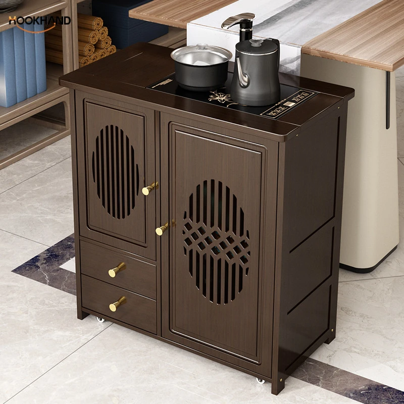 移动小茶台茶桌边柜侧柜茶车实木家用泡茶吧几烧水壶一体煮茶水柜