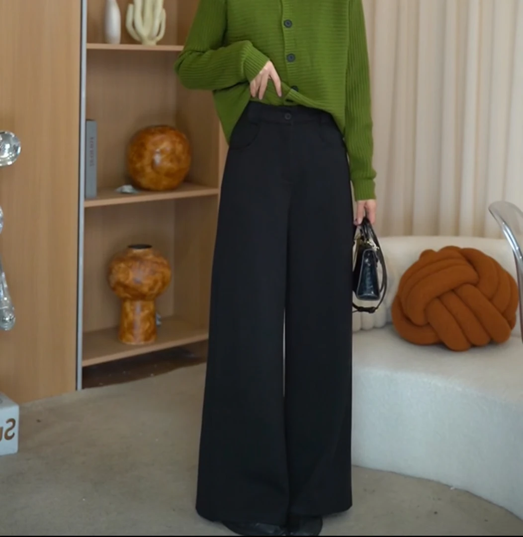 高级感气质休闲高腰阔腿裤女2025秋季慵懒风垂坠感宽松拖地裤7024