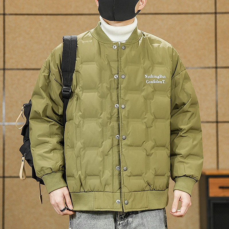 2025冬季轻薄款羽绒服男菱格纹棒球服男士新国标90白鸭绒大码外套