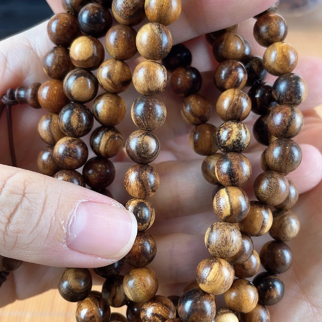 贡木手串/手链0.8/108巴布亚玉化爆香带龙鳞