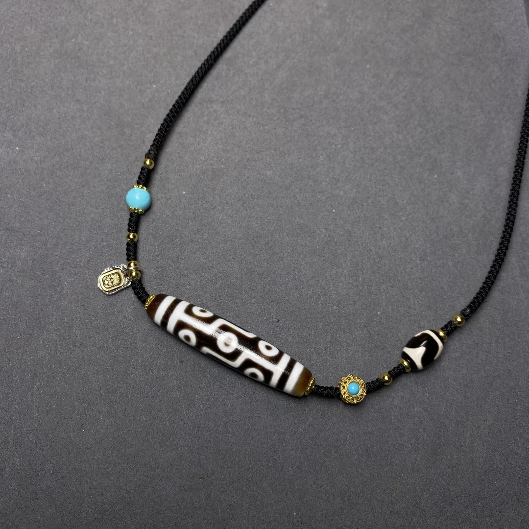 藏风黑白折线九眼大尺寸锁骨链颈饰