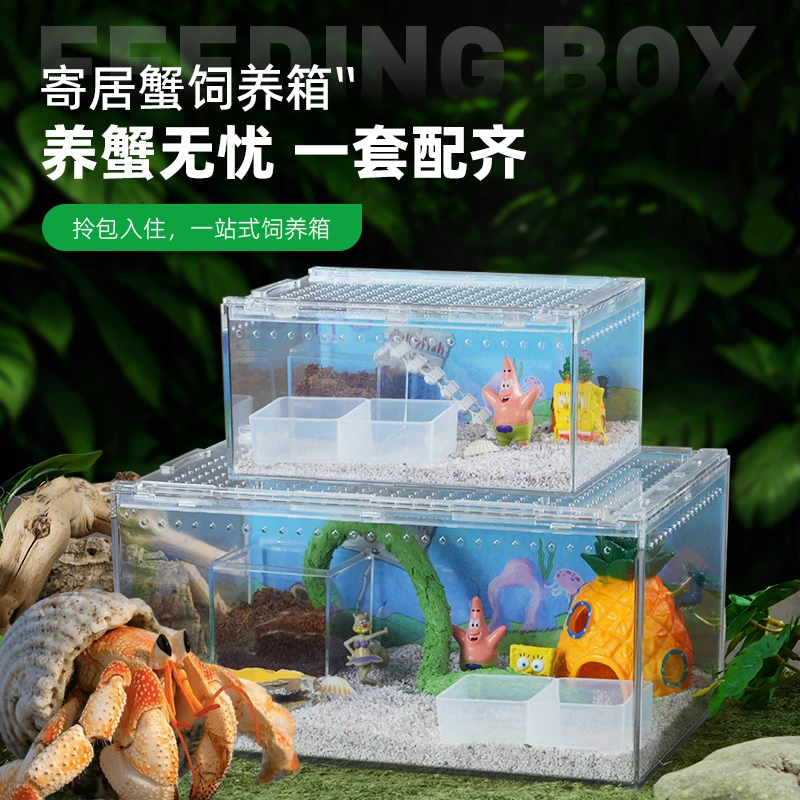 沙蟹饲养缸造景全套寄居蟹饲养箱套装套餐亚克力饲养盒生态缸箱