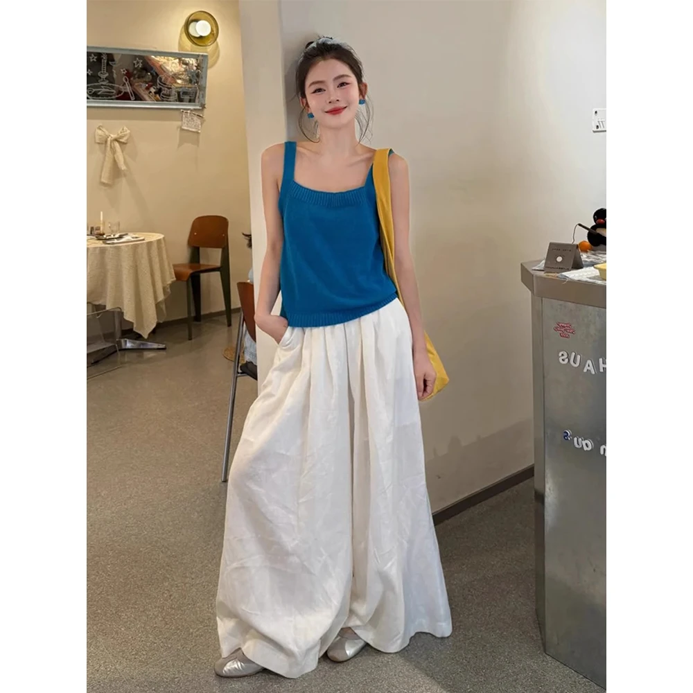 韩版设计感克莱因蓝小众针织吊带背心女夏季百搭显瘦无袖薄款上衣