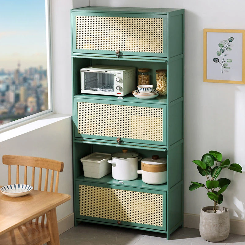 厨房置物架落地多层收纳架带门多功能微波炉储物架餐边柜客厅家用
