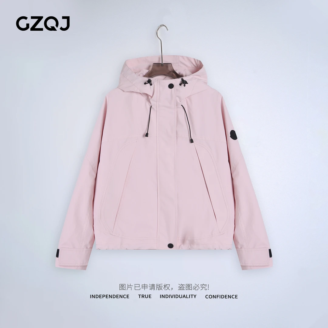 GZQJ【樱花漫步】欧若风时尚百搭宽松连帽冲锋衣外套女春夏6311（瑕）
