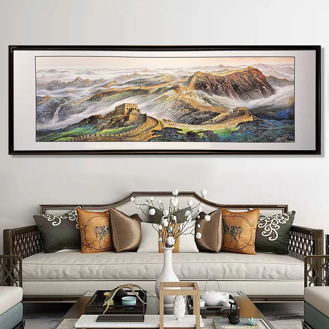 浮雕描金万里长城山水画办公室客厅背景墙新中式装饰画70200