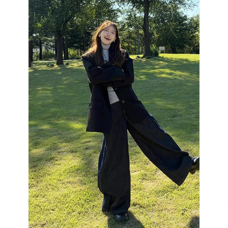 黑色oversize西装外套女2025春秋韩版小个子气质西服休闲宽松上衣