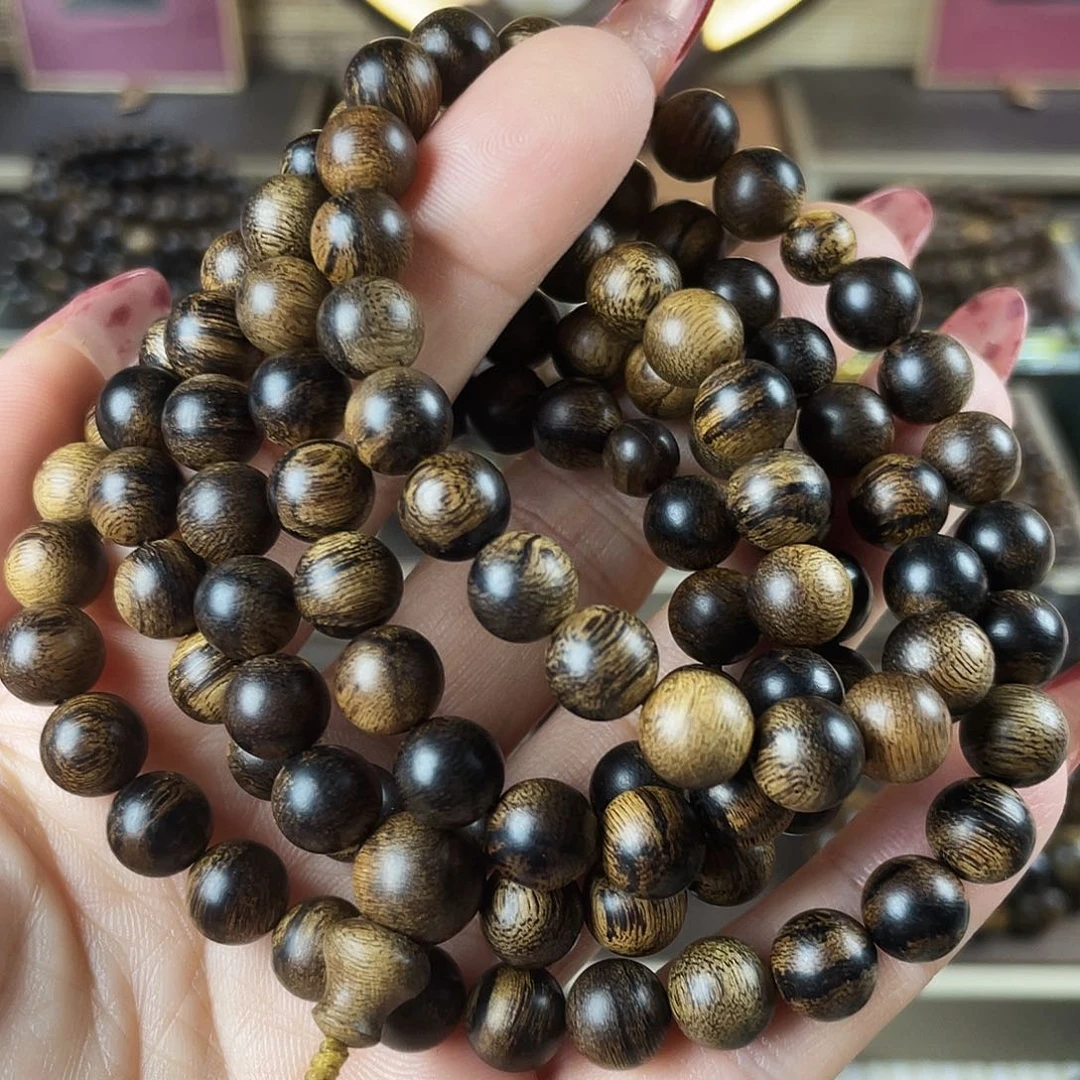 沉香手串越南芽庄老白棋玉化老料瘤疤虎斑0.8×108
