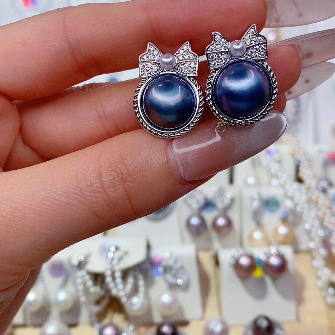 瞌***猫淡水珍珠未镶嵌耳饰