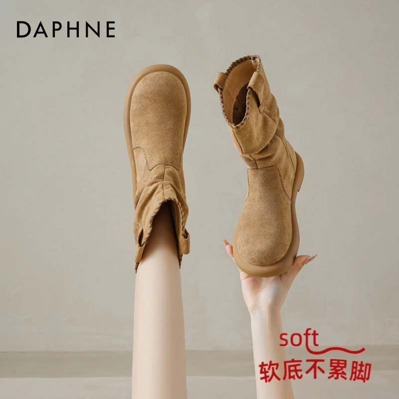 达芙妮短靴2025冬季新款废土风加绒保暖堆堆靴时尚马丁靴百搭女靴