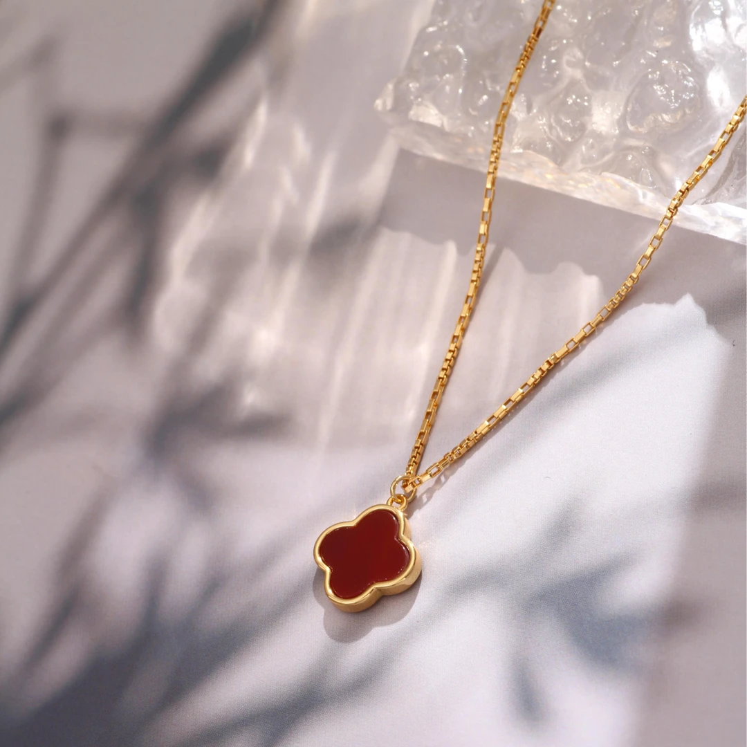 铜合金项链 《货号8941》新年款红色四叶项链（链长40+5）