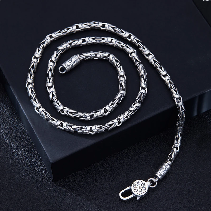 链子925银 男士手工时尚龙骨链简约潮流霸气百搭纯银项链男款做旧